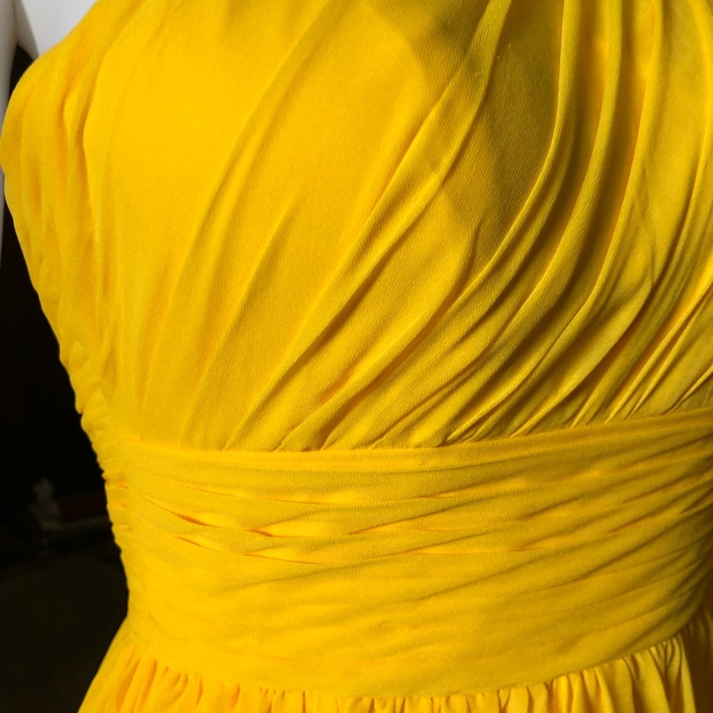 AW. BRIDAL Sz 0. Golden Yellow One Shoulder Floor Length Gown. - Picture 5 of 15